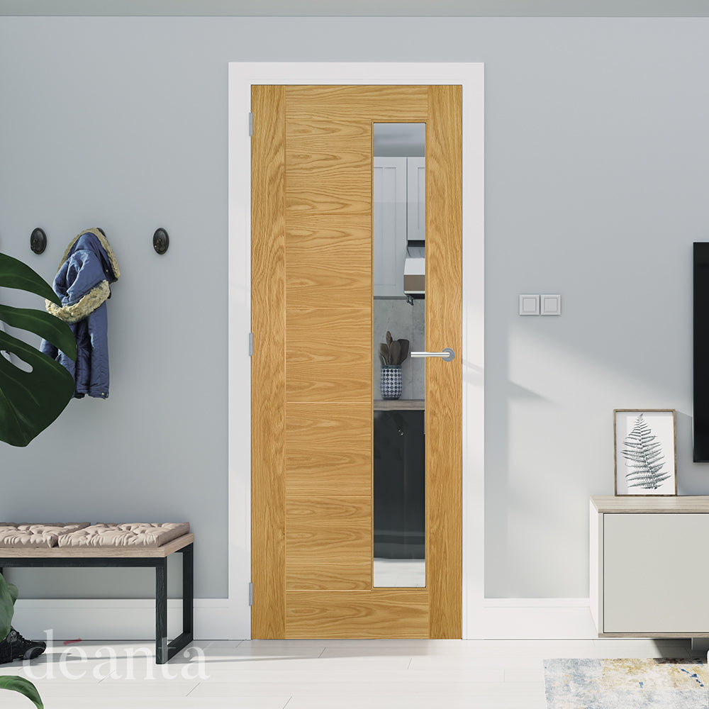 Deanta Internal Seville Oak Prefinished Glazed Door