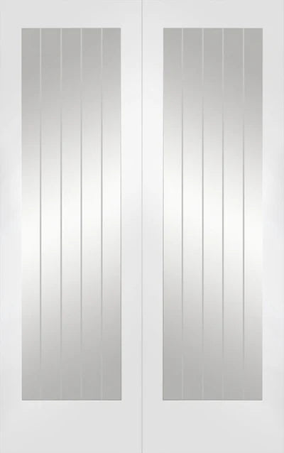 XL Joinery White Primed Suffolk Door Pair Etched Clear Glazed