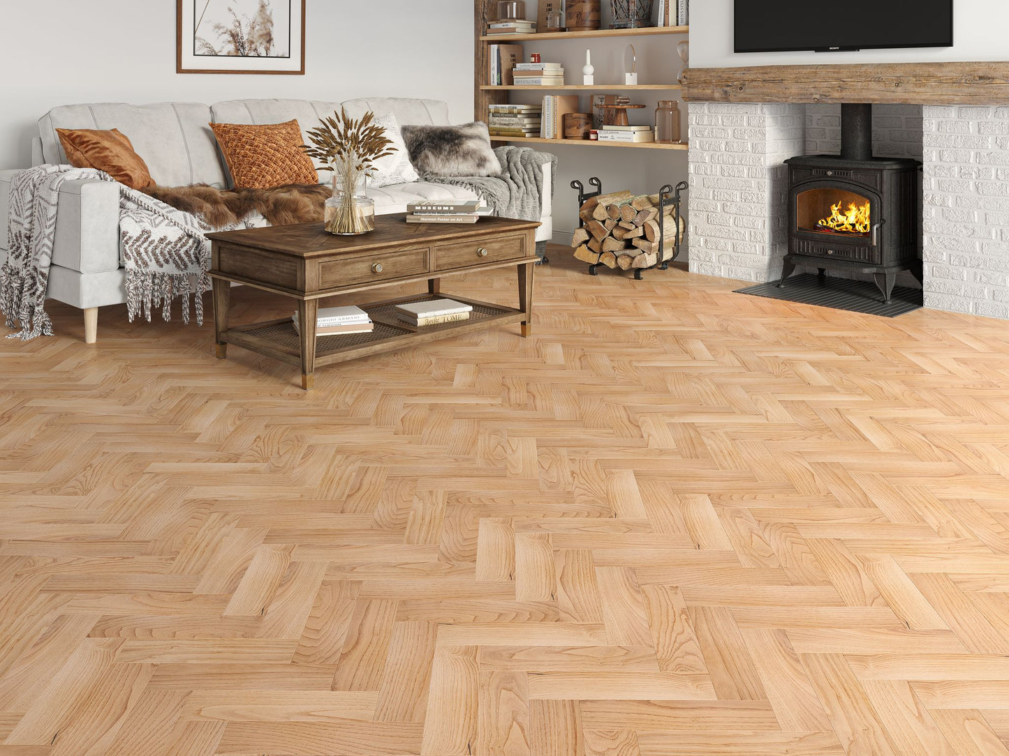 Liberty Herringbone 10 x 80mm Engineered Wood Flooring Swinley Natural Oak UV Lacquered Finish
