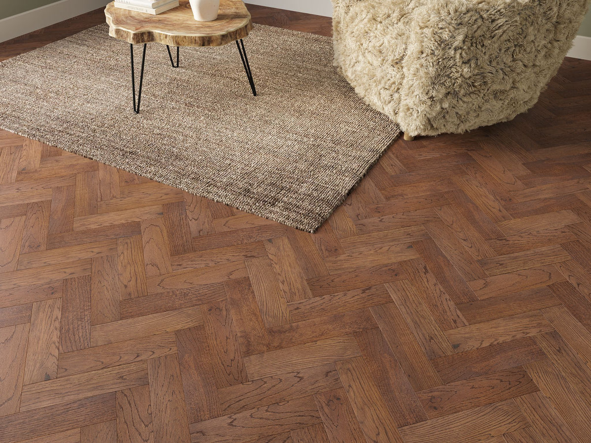 Liberty Herringbone 10 x 80mm Engineered Real Wood Flooring Windsor Dark Oak Brushed Lacquered Finish