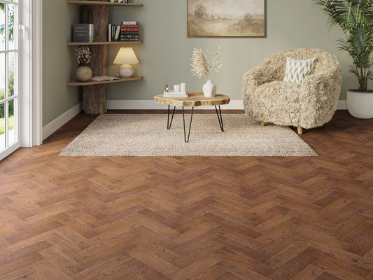 Liberty Wood Herringbone Real Wood 10mm Engineered Flooring Dark Oak Brushed Lacquered Finish