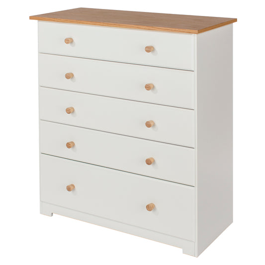 Liberty Colorado Soft White Painted Mdf with Oak Effect Tops 5 Drawer Chest