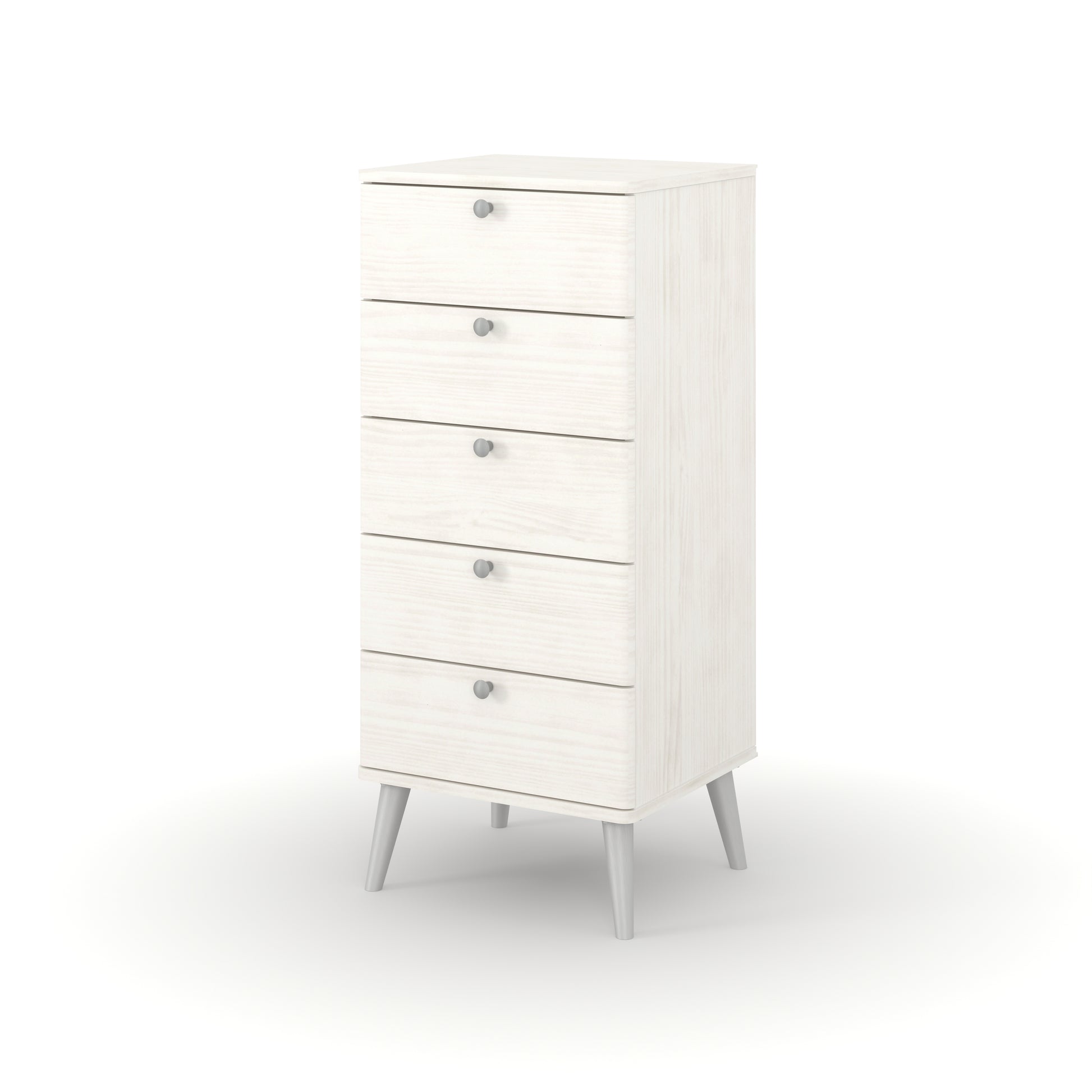 Liberty Augusta Curve White Waxed Pine 5 Drawer Narrow Chest