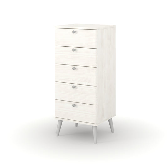 Liberty Augusta Curve White Waxed Pine 5 Drawer Narrow Chest