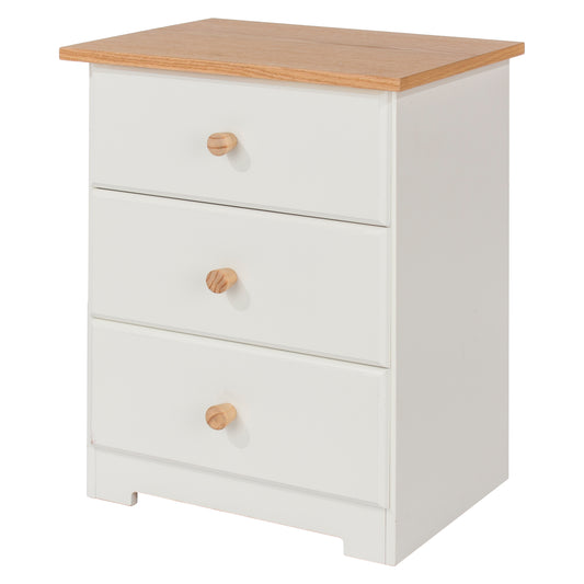 Liberty Colorado Soft White Painted Mdf with Oak Effect Tops 3 Drawer Bedside Cabinet