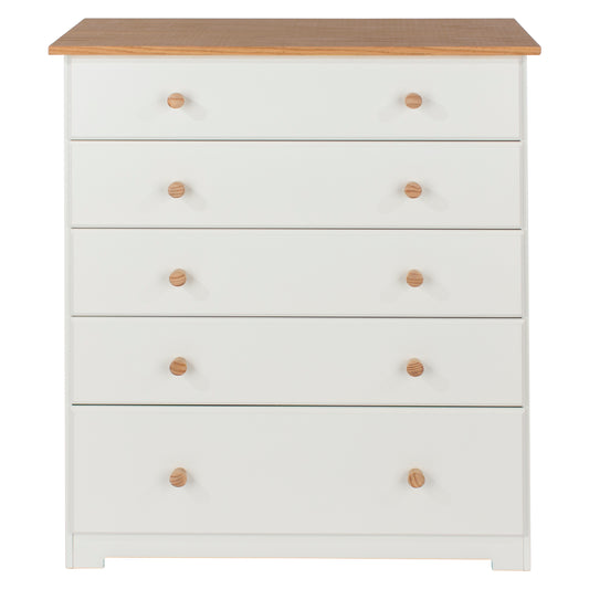 Liberty Colorado Soft White Painted Mdf with Oak Effect Tops 5 Drawer Chest