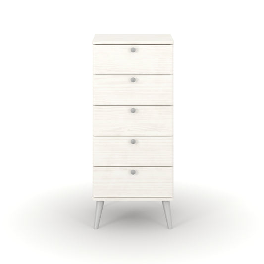 Liberty Augusta Curve White Waxed Pine 5 Drawer Narrow Chest