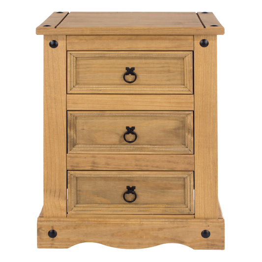 Liberty Corona Premium Waxed Pine Bedroom 3 Drawer Bedside Cabinet