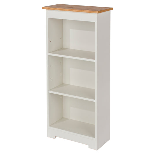 Liberty Colorado Soft White Painted Mdf with Oak Effect Tops Low Narrow Bookcase