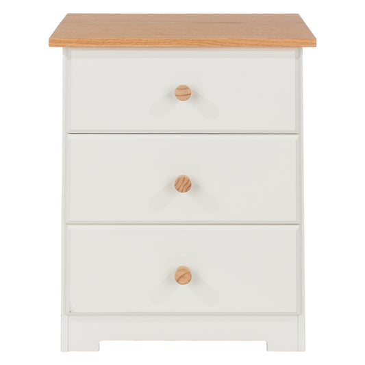 Liberty Colorado Soft White Painted Mdf with Oak Effect Tops 3 Drawer Bedside Cabinet