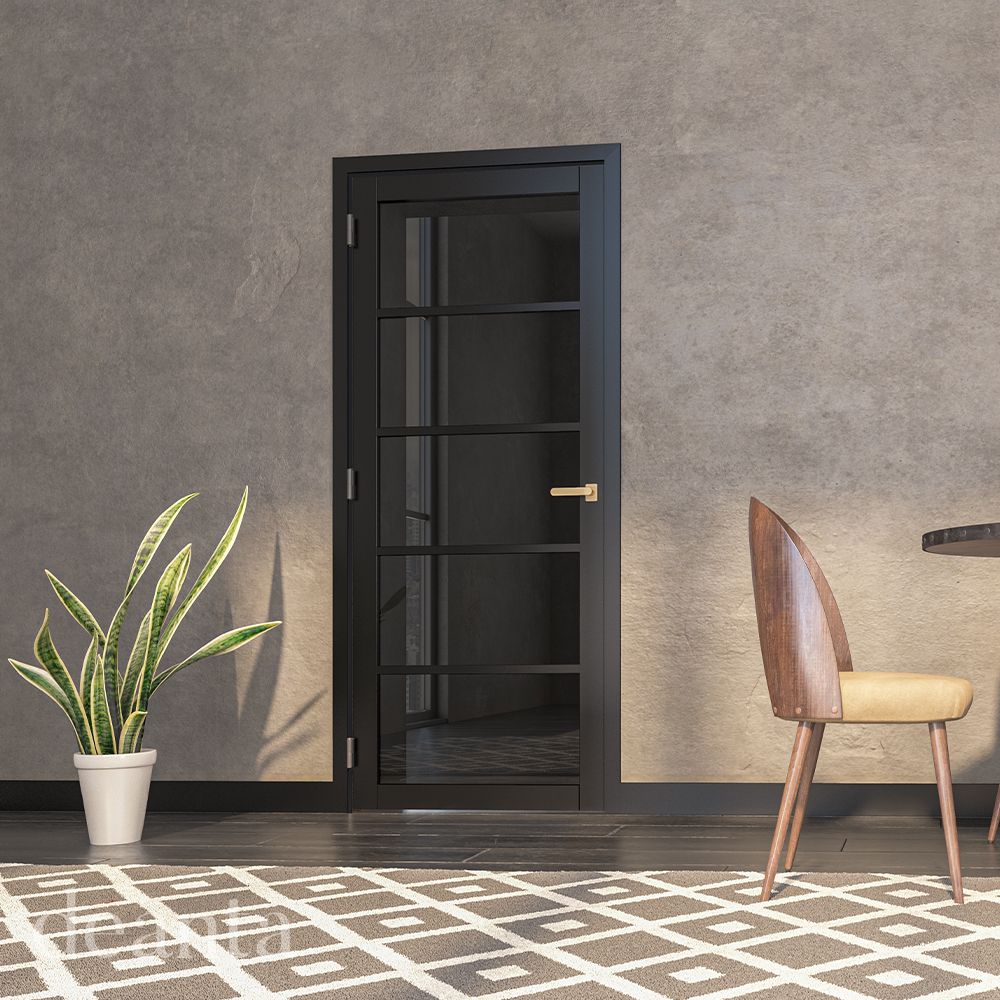 Deanta Internal Black Shoreditch Tinted Glazed Door Fully Finished Industrial Style