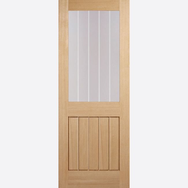 Internal Oak Mexicano Half Glazed Fire Door Clear Glass With Frosted Lines