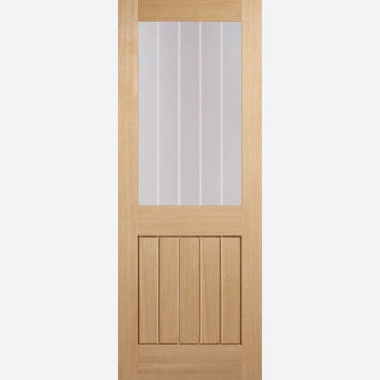 Internal Oak Mexicano Half Glazed Fire Door Clear Glass With Frosted Lines