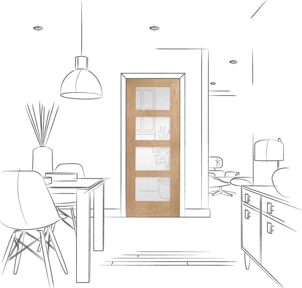 Internal Oak Shaker Door With Clear Glass Unfinished