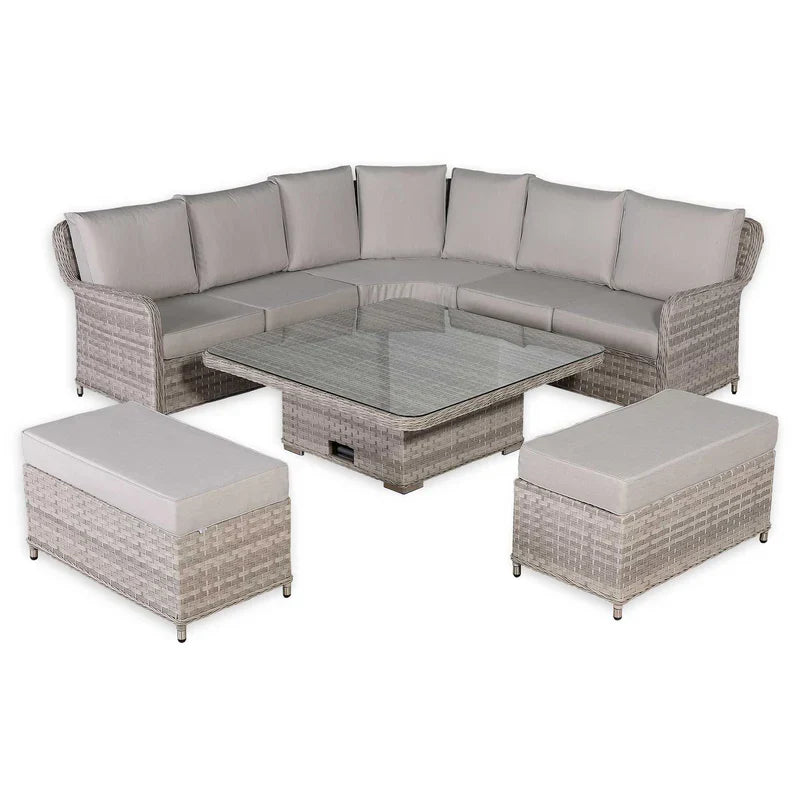 Rattan Republic Large Equal Rattan Garden Corner Sofa Set with Rising Table