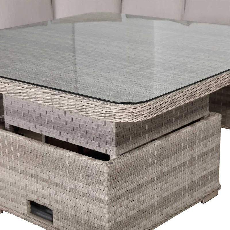 Rattan Republic Large Equal Rattan Garden Corner Sofa Set with Rising Table