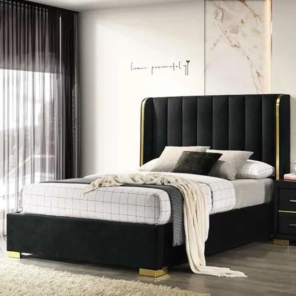 Sareer Phoenix Black Fabric Bed Ottoman